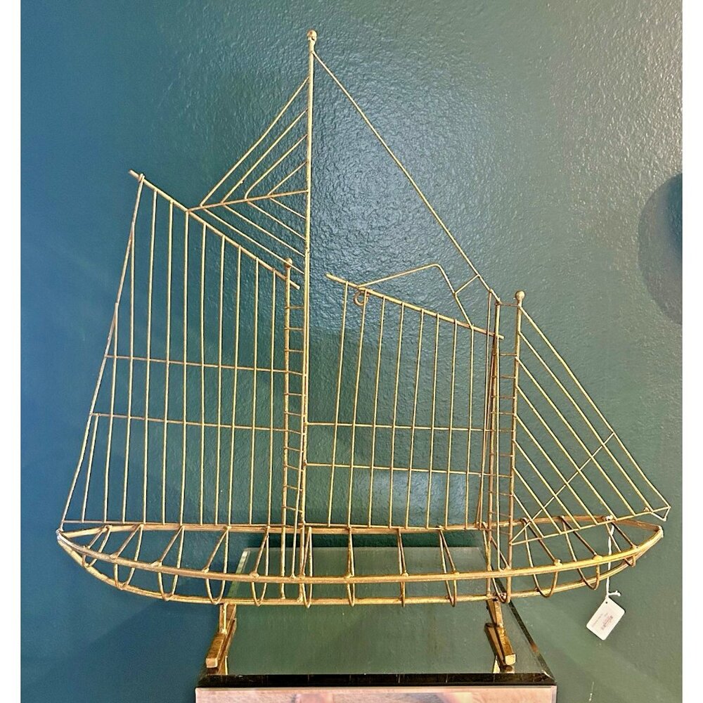 Schooner Large Metal Handcrafted Sailboat Ship Sculpture Tabletop or Wall Art